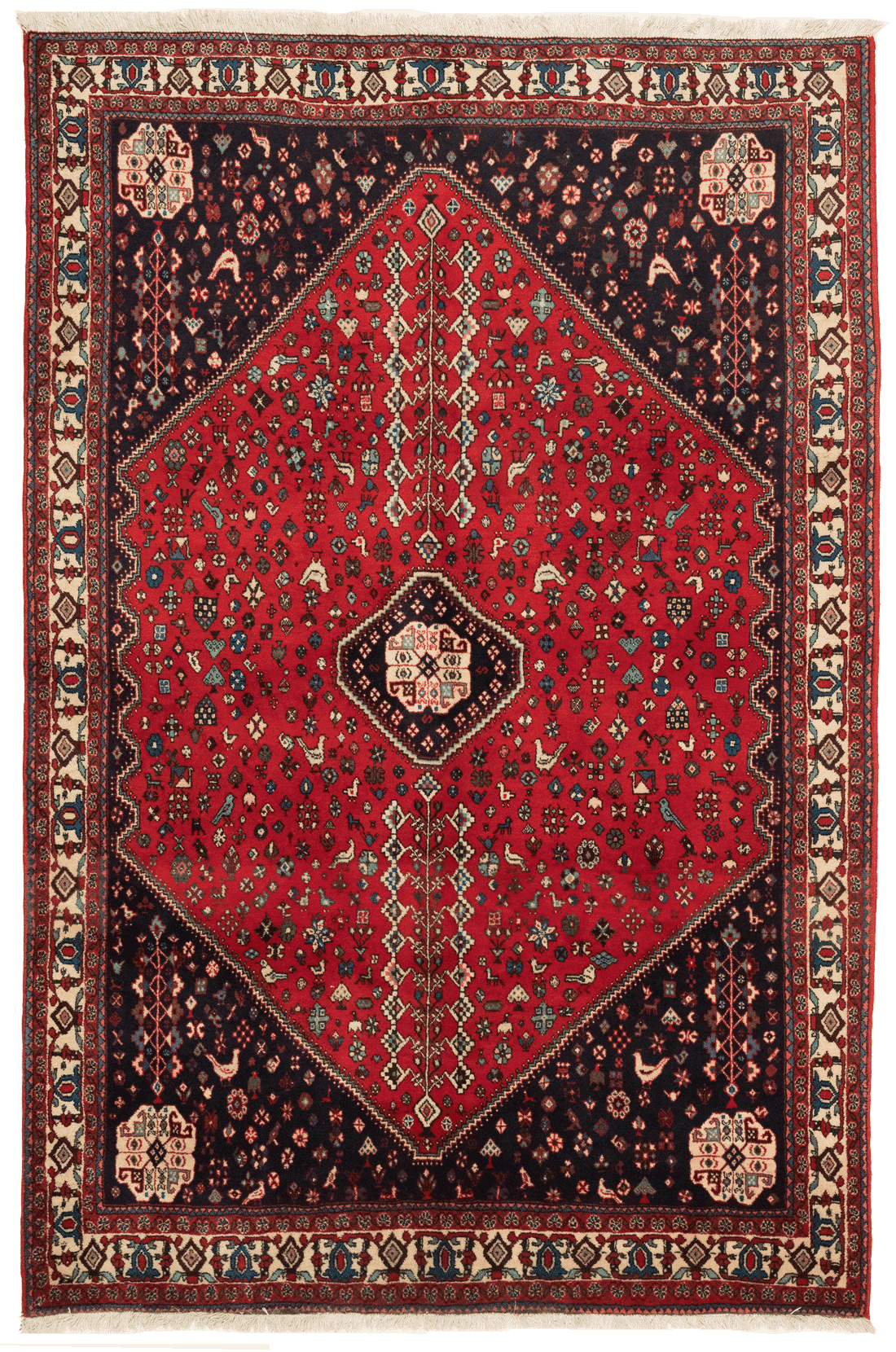 Grand Tapis Abadeh Noué Main 153x106 Cm – Laine Et Coton, Motif Persan Rouge – Oriental