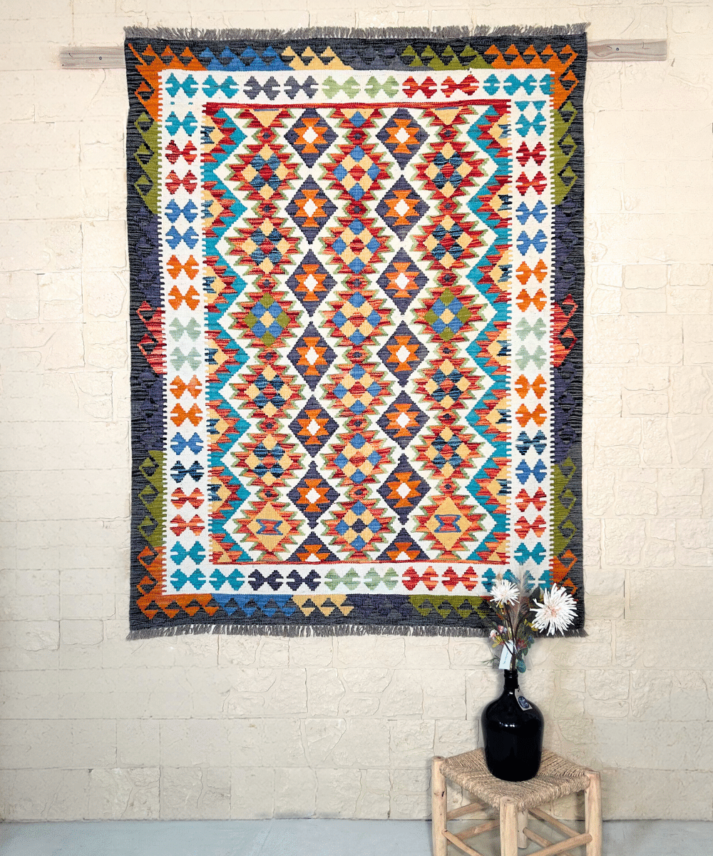 Tapis Kilim fait main - Afghanistan - 195x150 cm - Laine