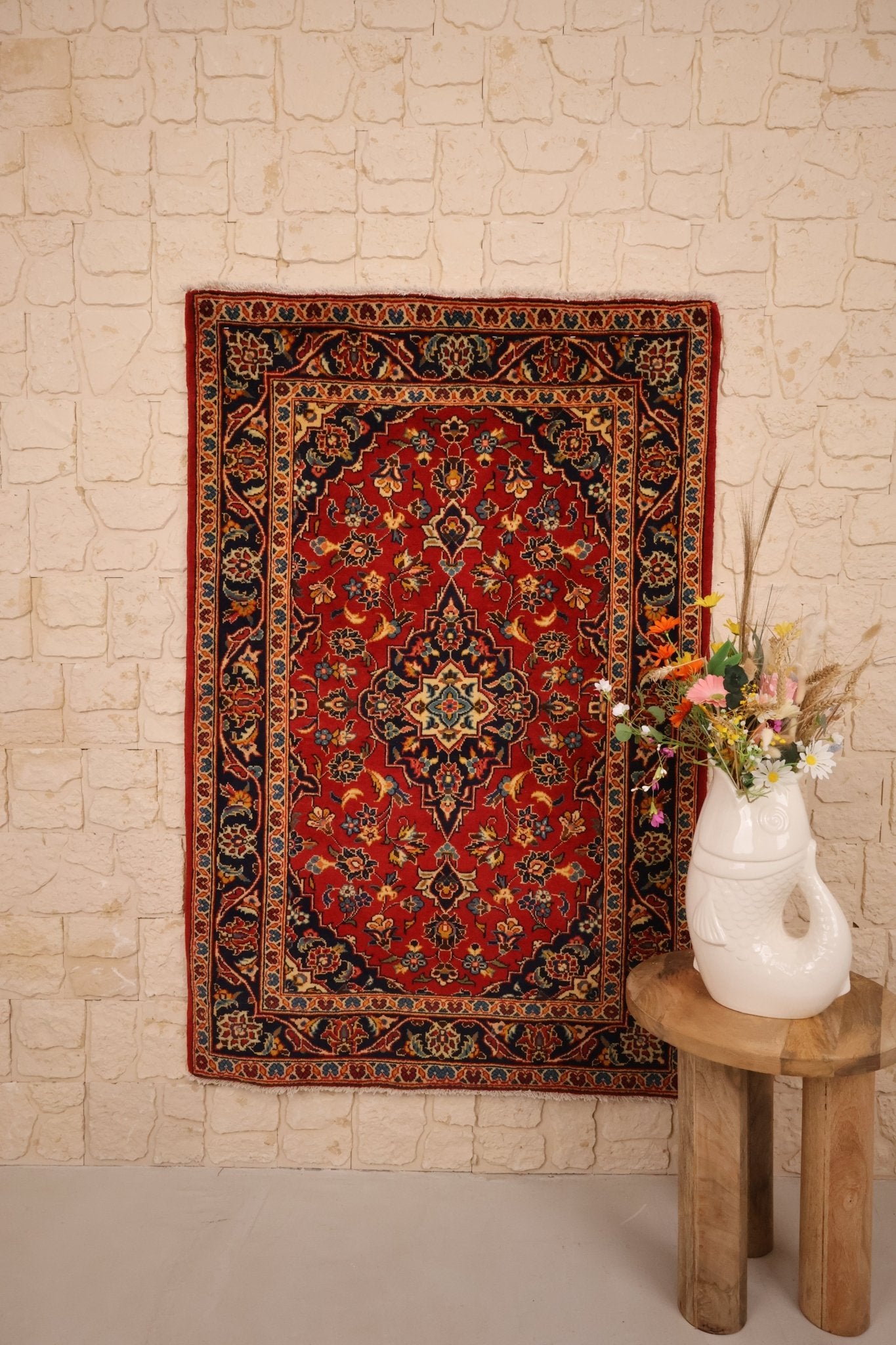 Tapis Kashan Iran Laine Nouée Main 143x102cm - Baba Rug