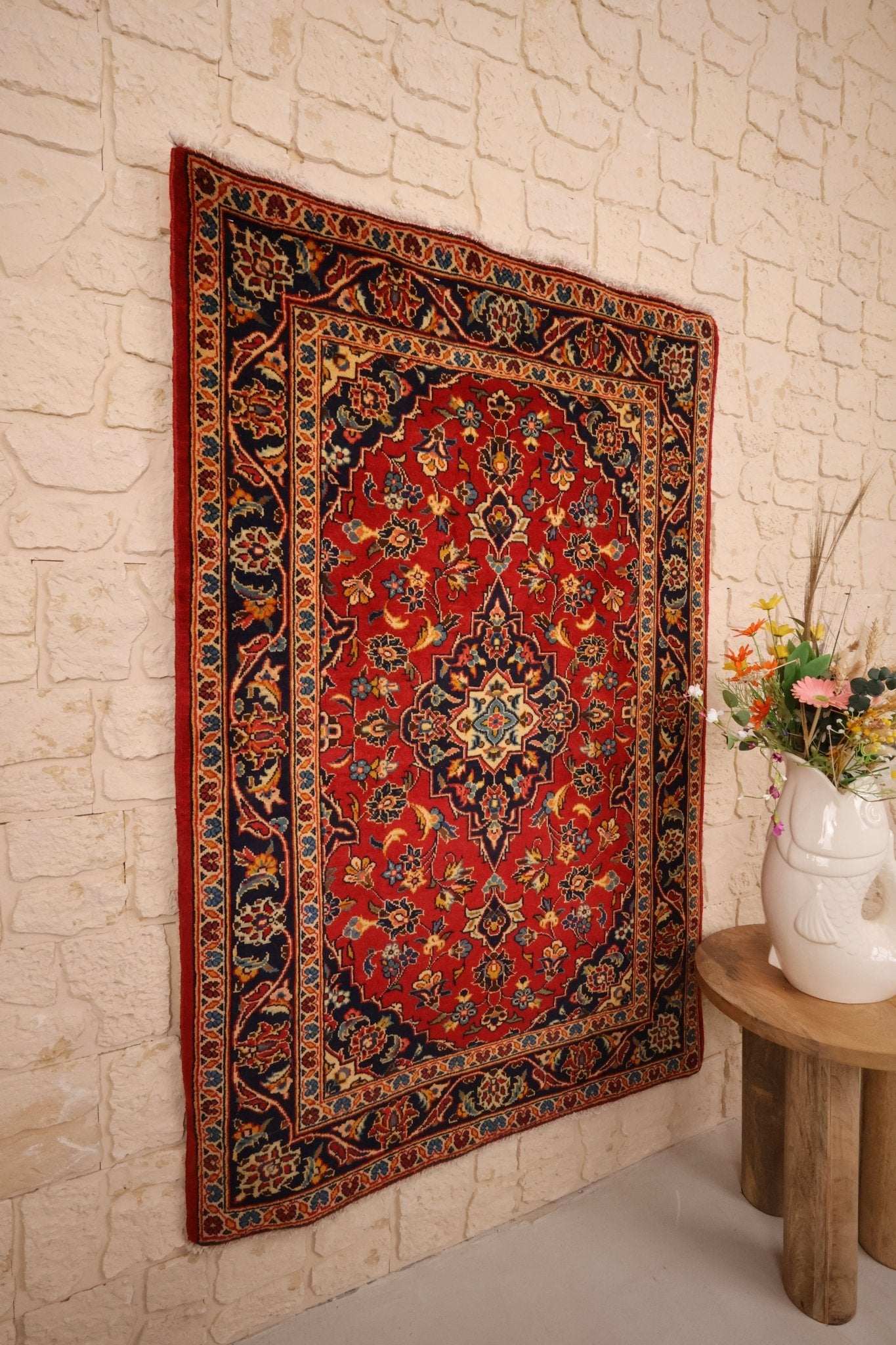 Tapis Kashan Iran Laine Nouée Main 143x102cm - Baba Rug
