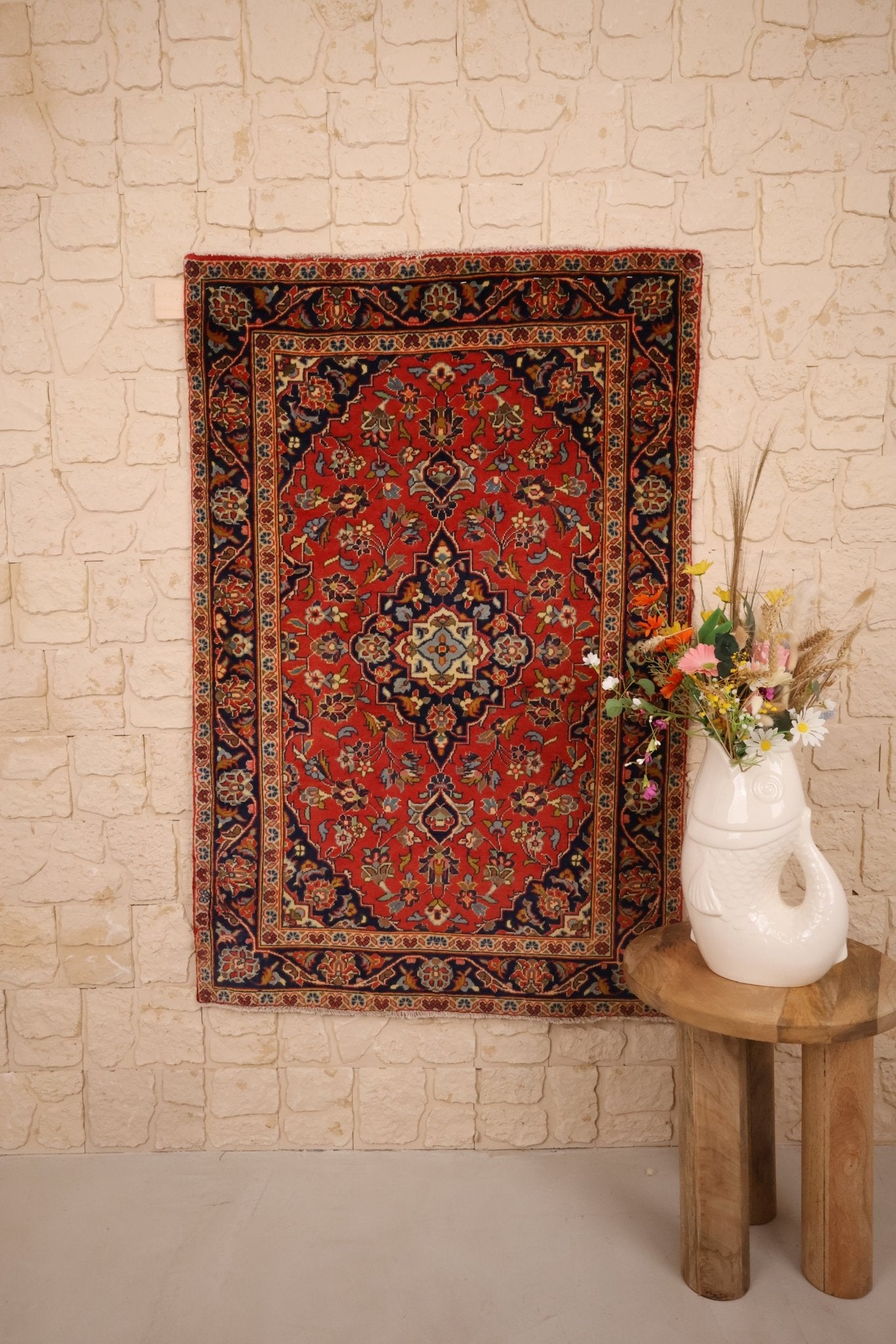 Tapis Kashan Iran Laine Nouée Main 143x95cm