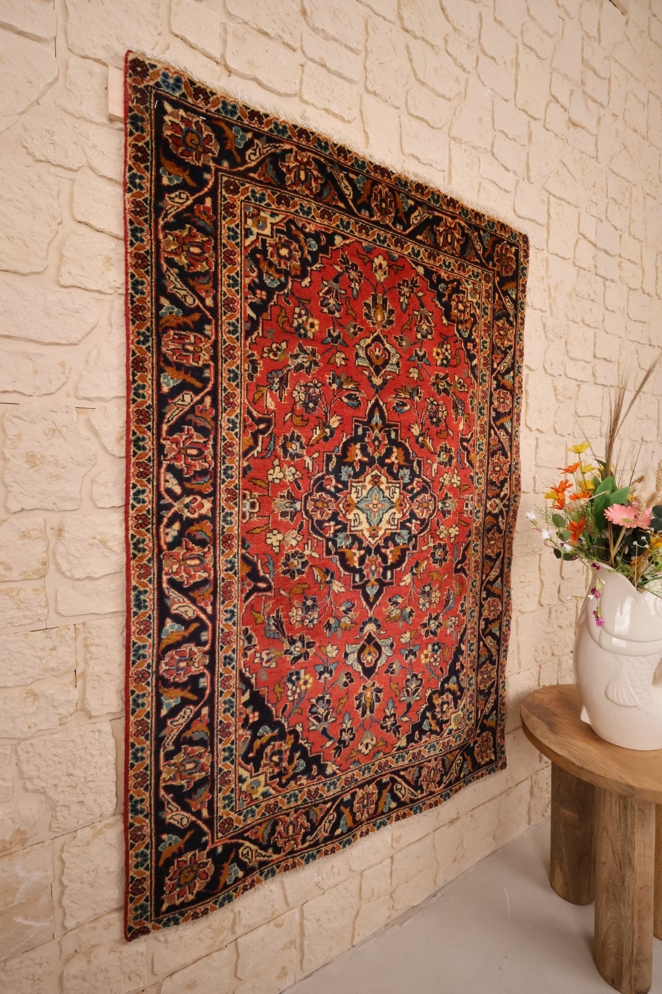 Tapis Kashan Iran Laine Nouée Main 145x97cm