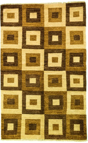 Tapis Gabbeh fait main du Pakistan 193x122 cm, laine naturelle avec motifs géométriques pour décoration intérieure
