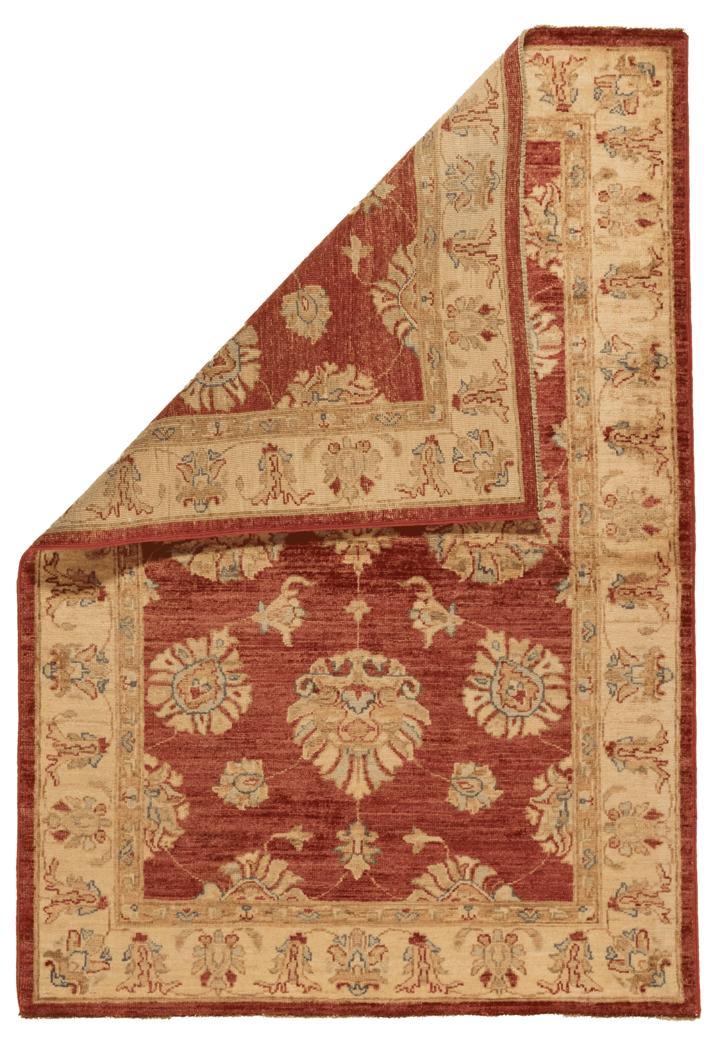 Détail motifs floraux tapis Ziegler afghan 146x100 – tissage traditionnel pure laine