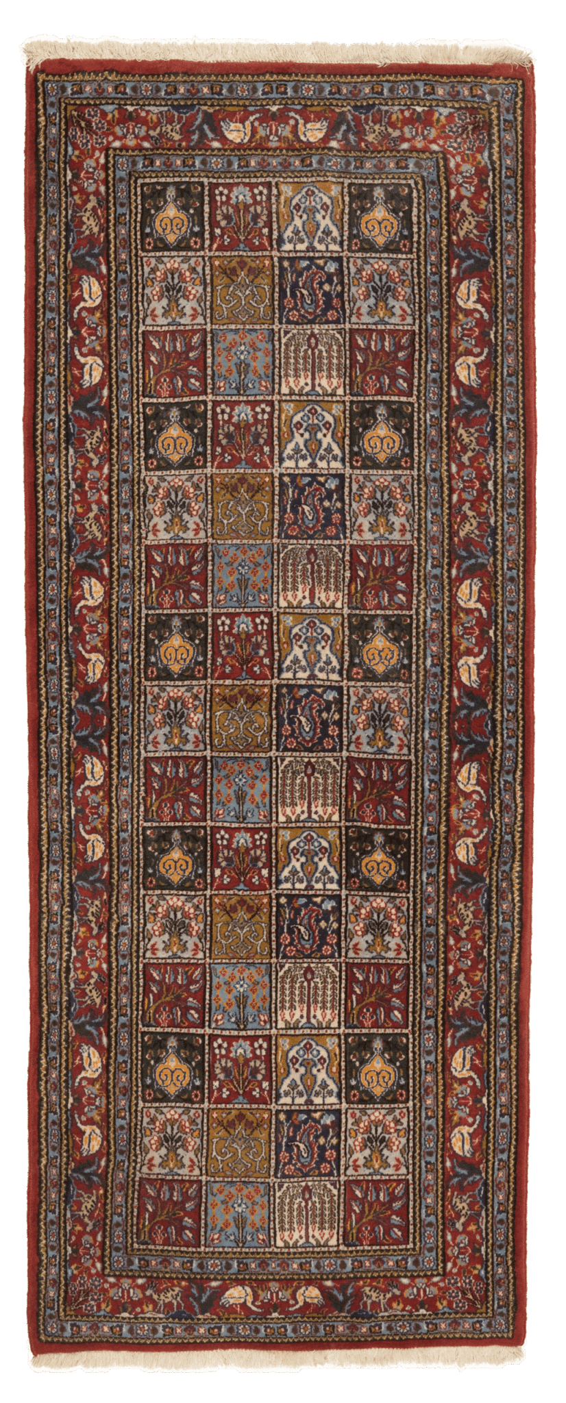 Tapis de couloir Moud fait main 297x80 cm, laine naturelle et motifs traditionnels persans. Baba Rug, Paris 12
