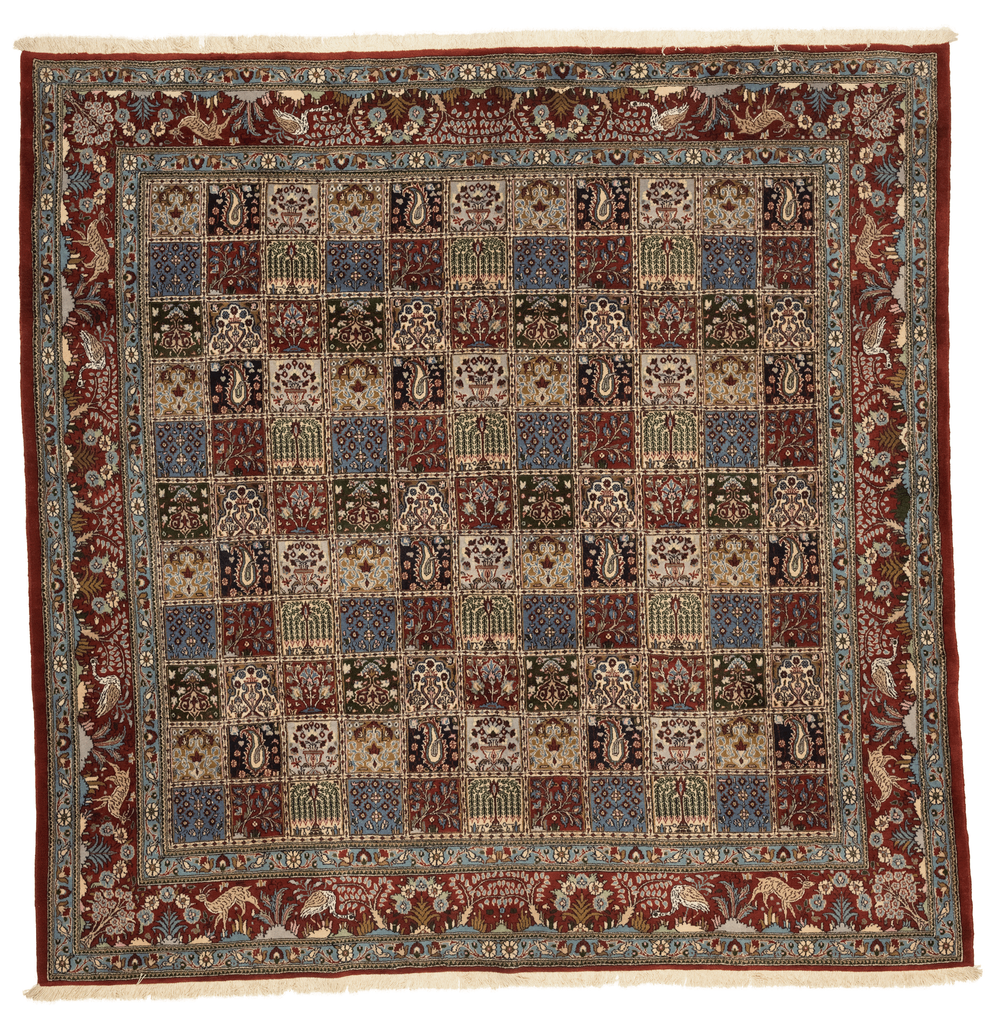 Tapis Moud persan carré 250x250 cm motif quatre saisons noué main laine Iran