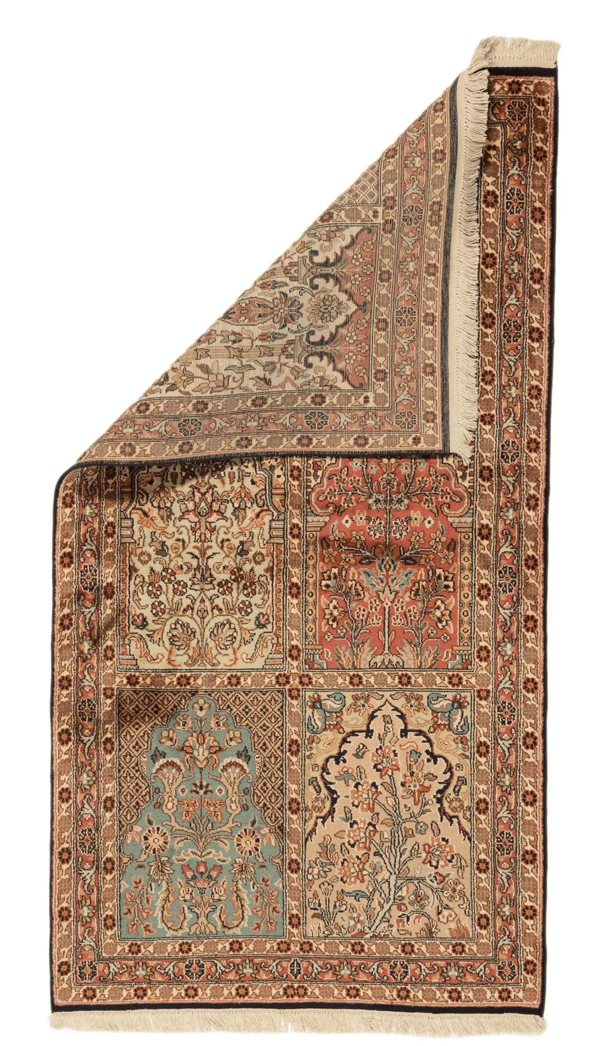 Tapis Cachemire en soie fait main d’Inde 151x79 cm, motifs raffinés et finition délicate pour décoration intérieure. Baba Rug, Paris 12
