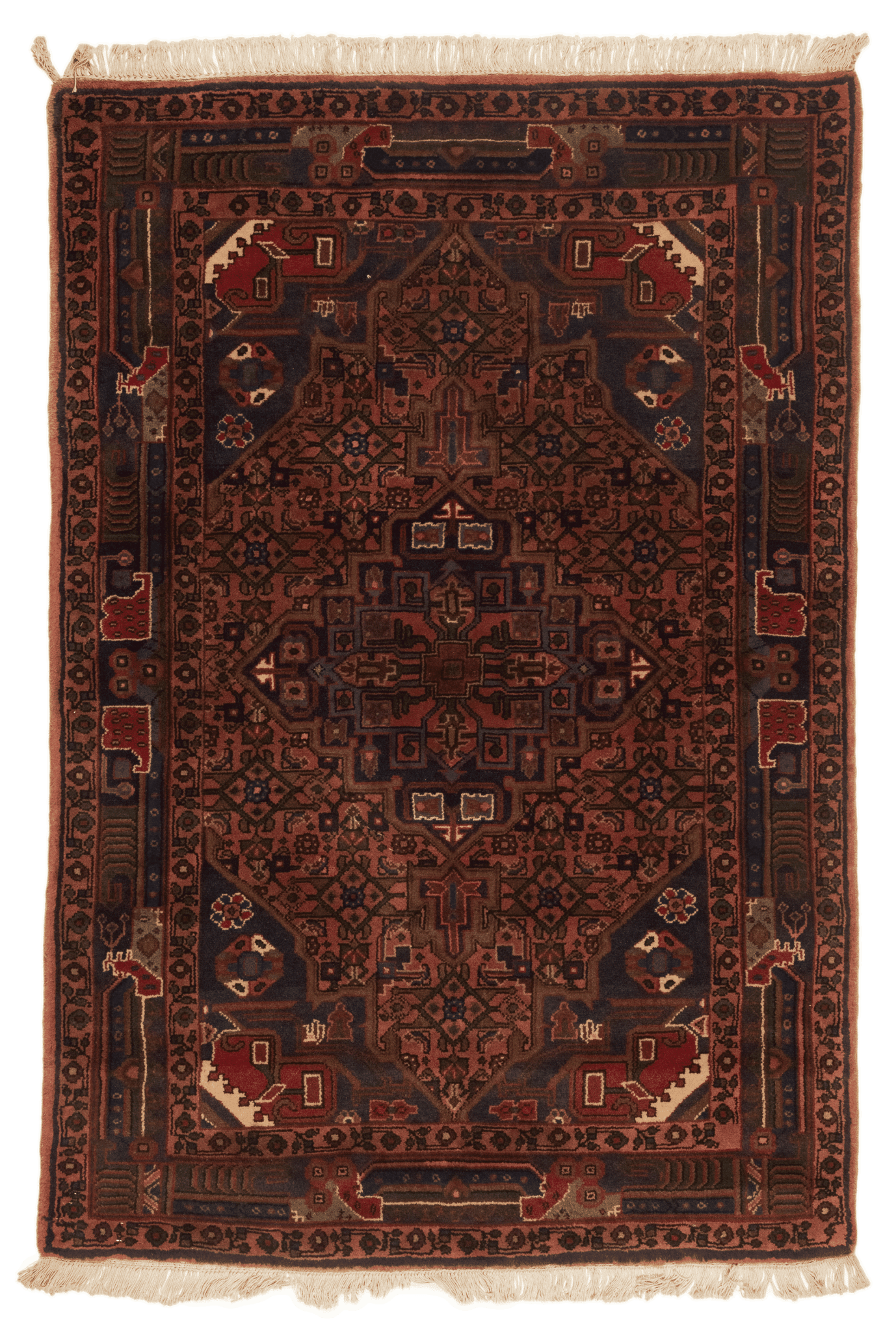 Tapis Nahavand Iran rouge avec médaillon central 157x106cm fait main avec motifs persans traditionnels
