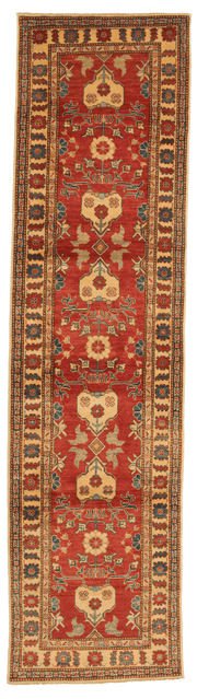 Tapis Pakistan Kazak fait main 330x85 cm, tapis de couloir en laine naturelle aux motifs traditionnels. Baba Rug,Paris 12
