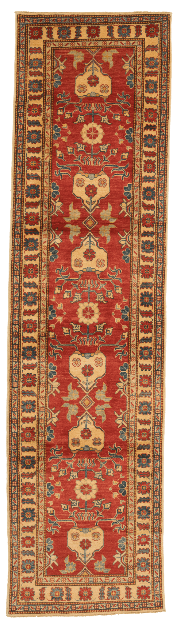 Tapis Pakistan Kazak fait main 330x85 cm, tapis de couloir en laine naturelle aux motifs traditionnels. Baba Rug,Paris 12
