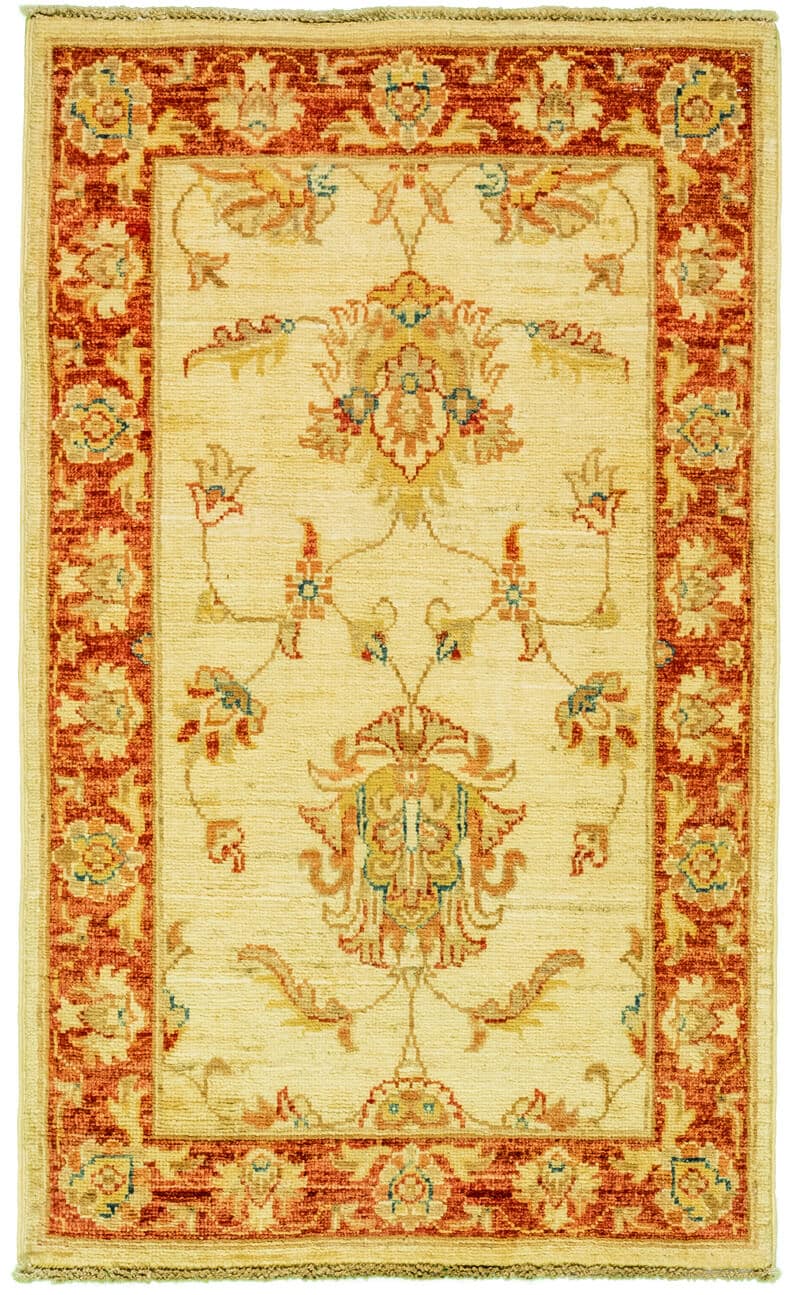 Tapis Ziegler fait main 100x60 cm, laine naturelle et motifs élégants pour décoration intérieure
