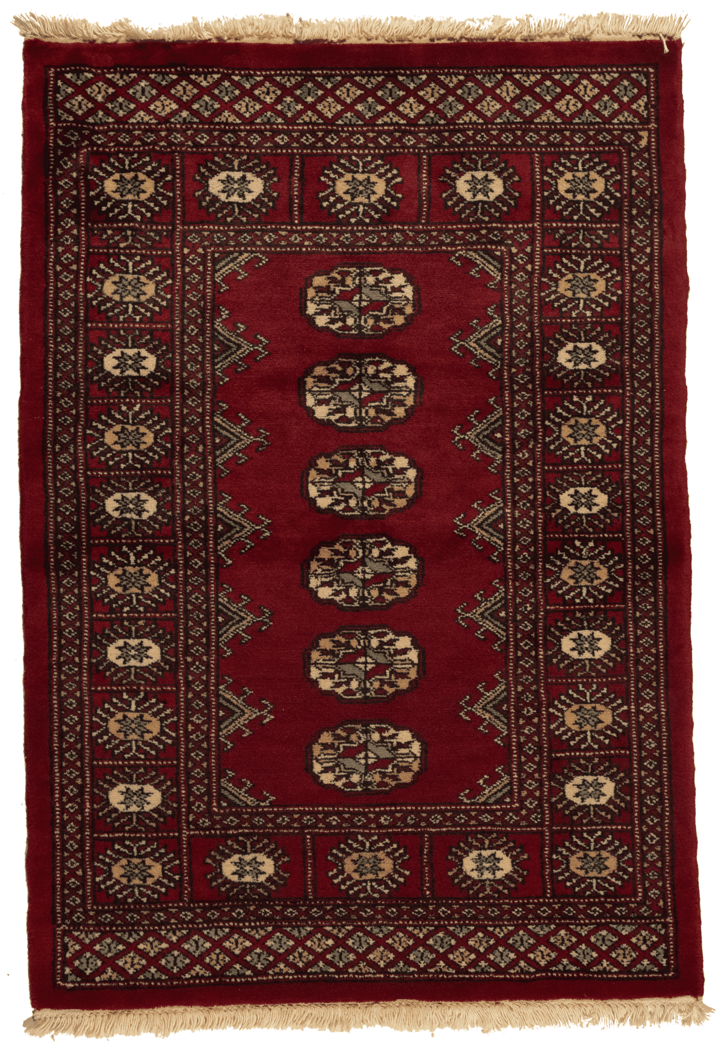Tapis Pakistan Boukhara fait main 117x80 cm, laine naturelle et motifs traditionnels pour décoration intérieure. Baba Rug, Paris 12
