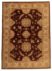 Tapis Pakistan marron Ziegler fait main 173x125 cm, laine naturelle et motifs élégants pour décoration intérieure. Baba Rug, Paris 12
