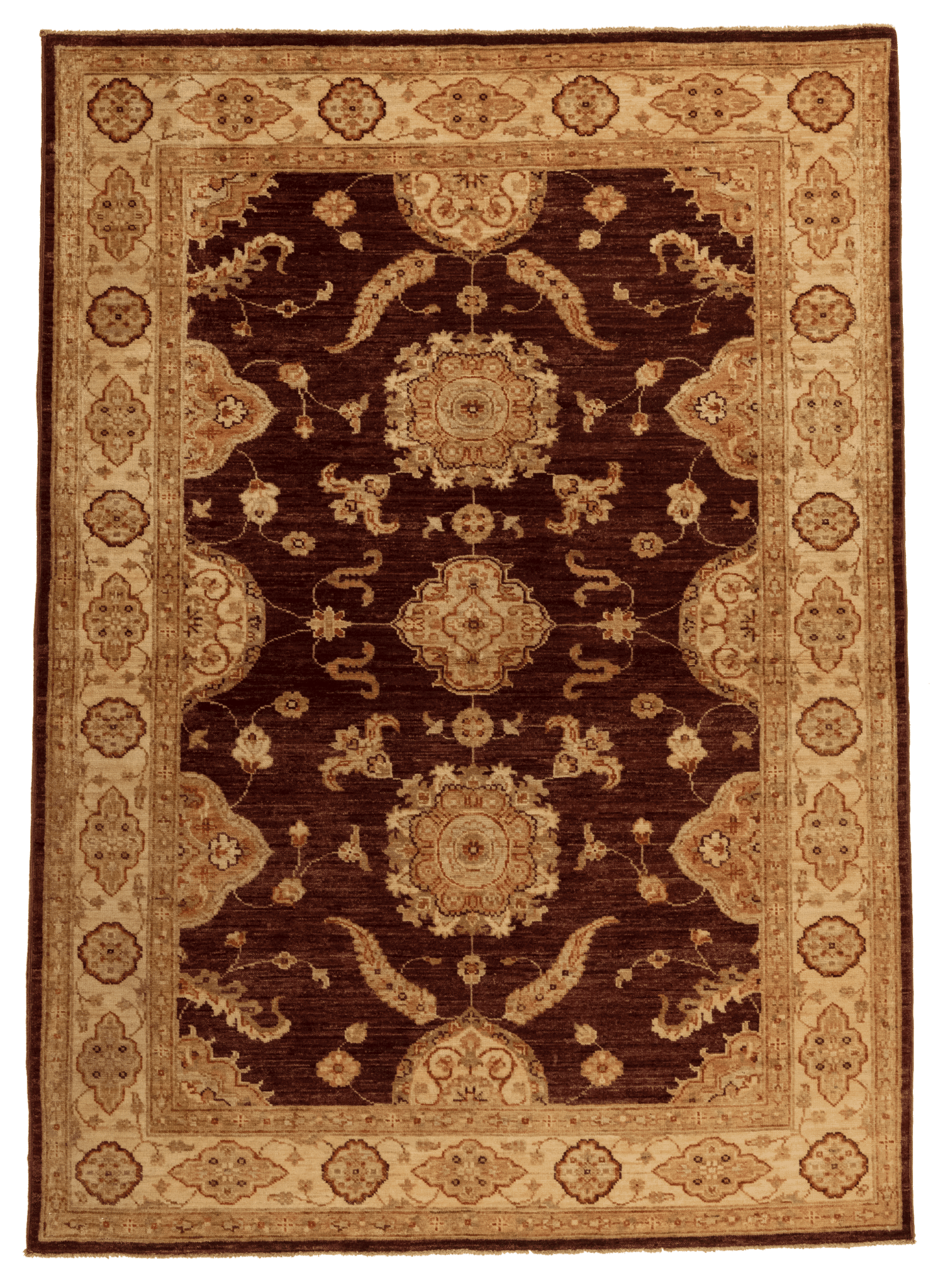 Tapis Pakistan marron Ziegler fait main 173x125 cm, laine naturelle et motifs élégants pour décoration intérieure. Baba Rug, Paris 12
