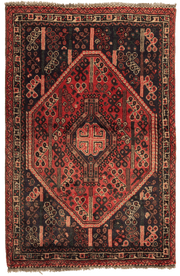 Tapis persan Shiraz fait main 156x115 cm, laine naturelle et motifs traditionnels pour décoration intérieure
