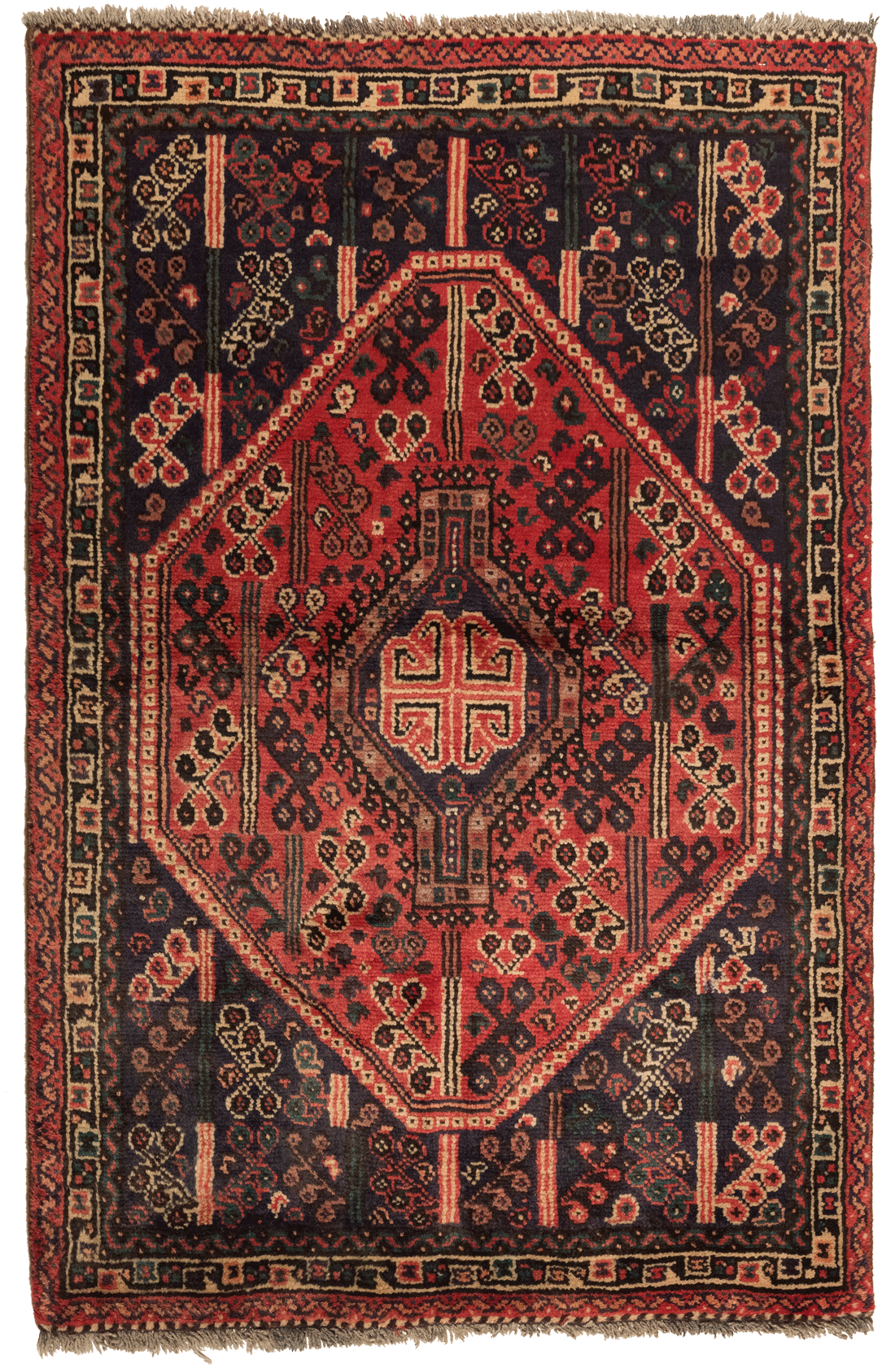 Tapis persan Shiraz fait main 156x115 cm, laine naturelle et motifs traditionnels pour décoration intérieure
