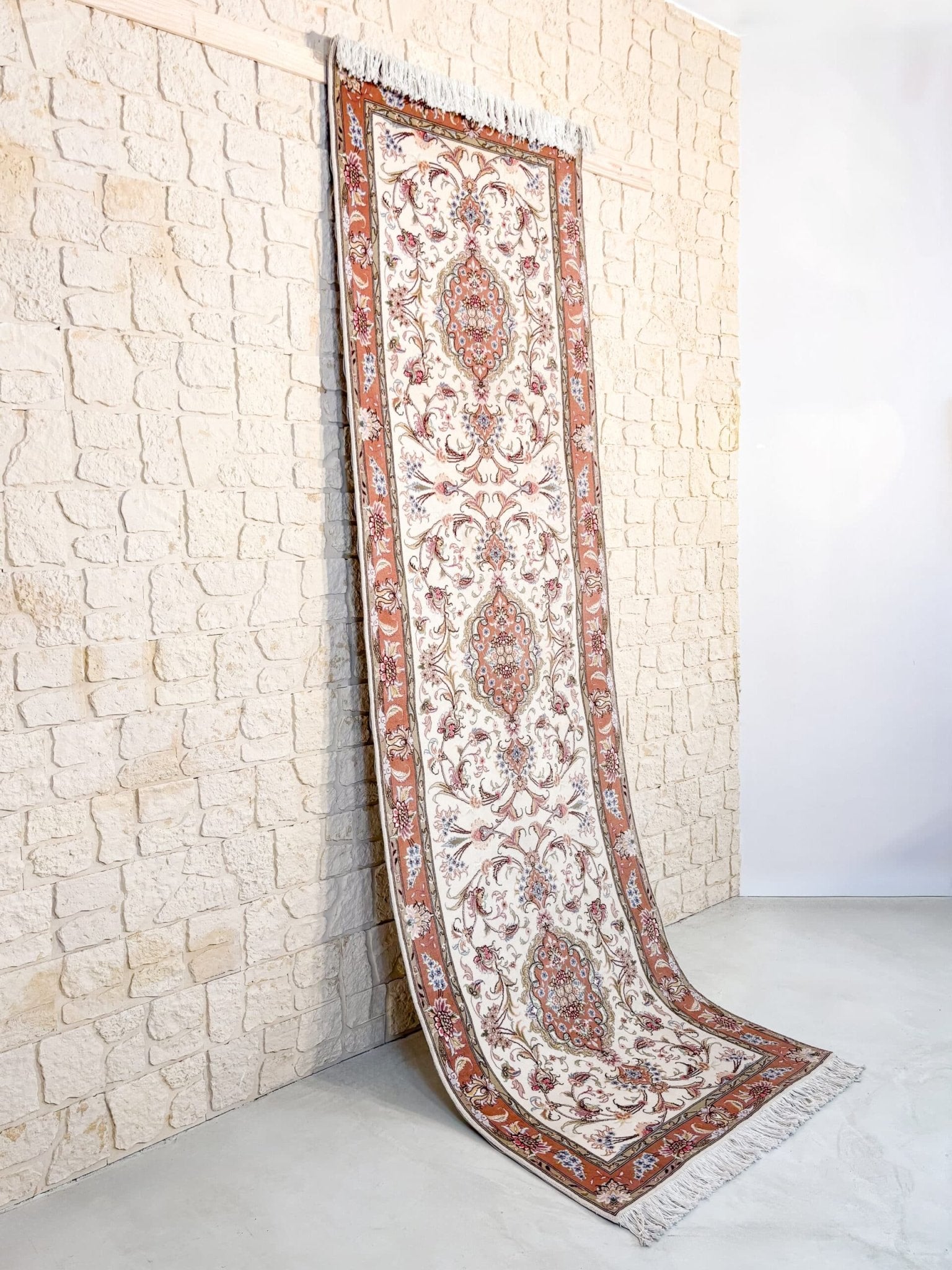 Tapis Couloir Tabriz 320x93 cm Fait Main Laine et Soie - Baba Rug