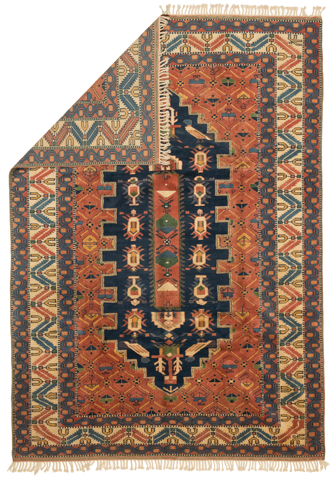 Tapis d'orient turc Uchak 336x235 cm fait main en laine - vue de dos