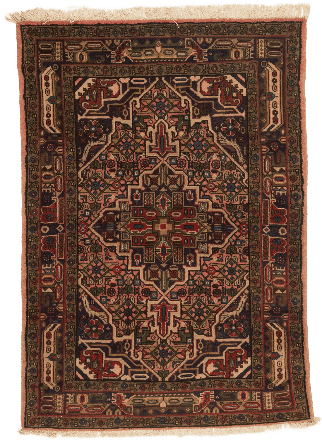Tapis Nahavand Iran rouge avec médaillon central 150x100cm fait main avec motifs persans traditionnels