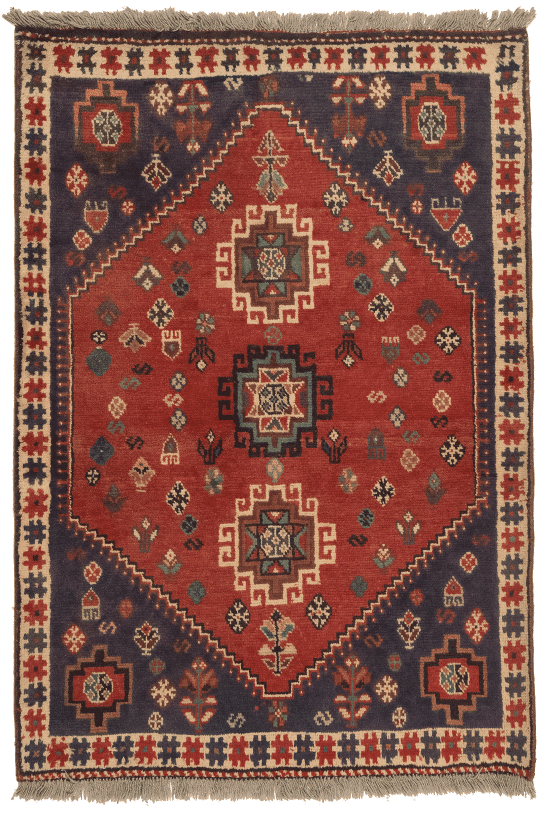 Tapis persan Gashgaï fait main 152x103 cm, laine naturelle et motifs traditionnels pour décoration intérieure
