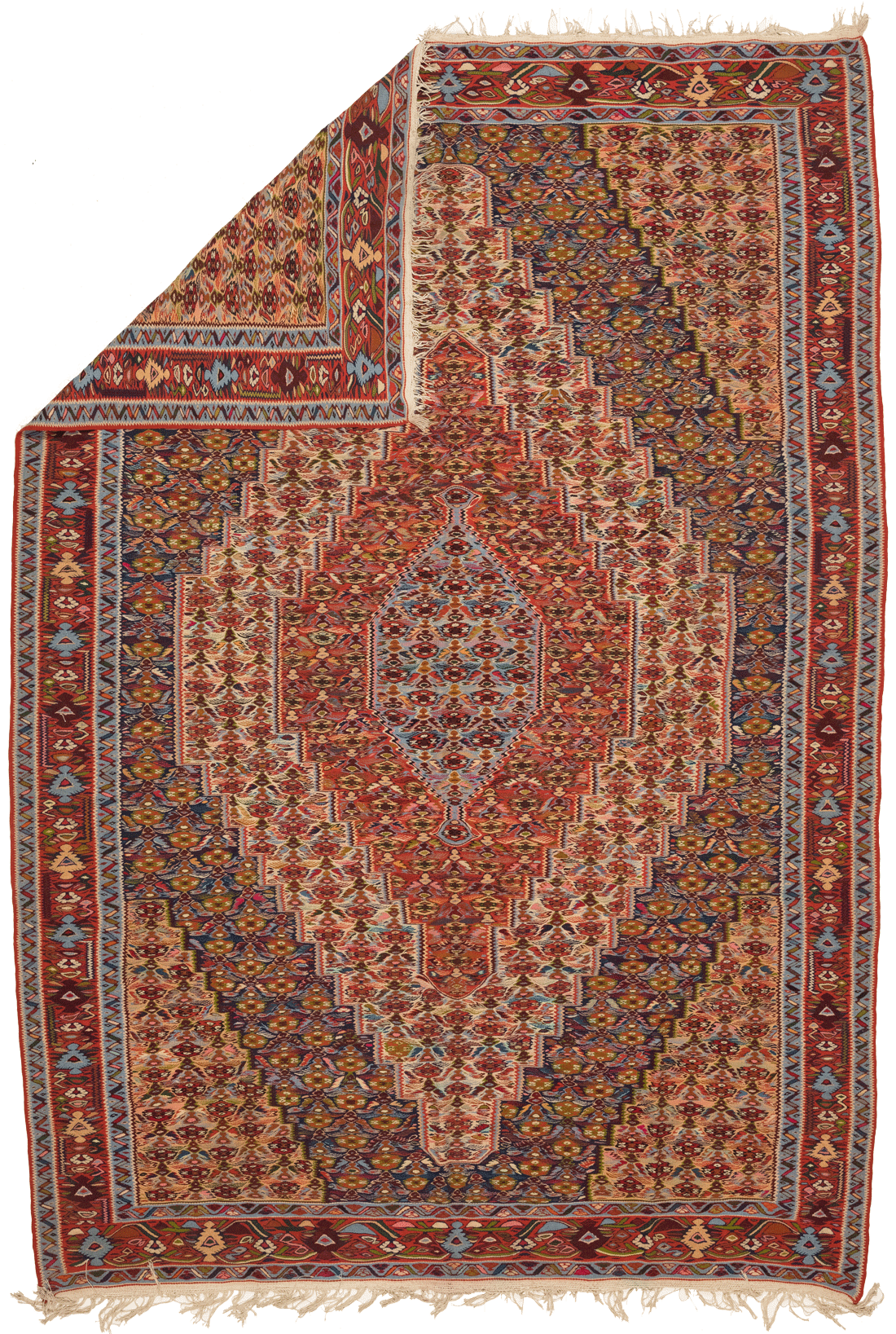 Tapis Kilim Senneh Iran Rouge Fait Main 285x195cm