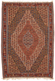 Kilim Senneh persan fait main 285x195 cm, tissage traditionnel et motifs géométriques pour décoration intérieure. Baba Rug, Paris 12 
