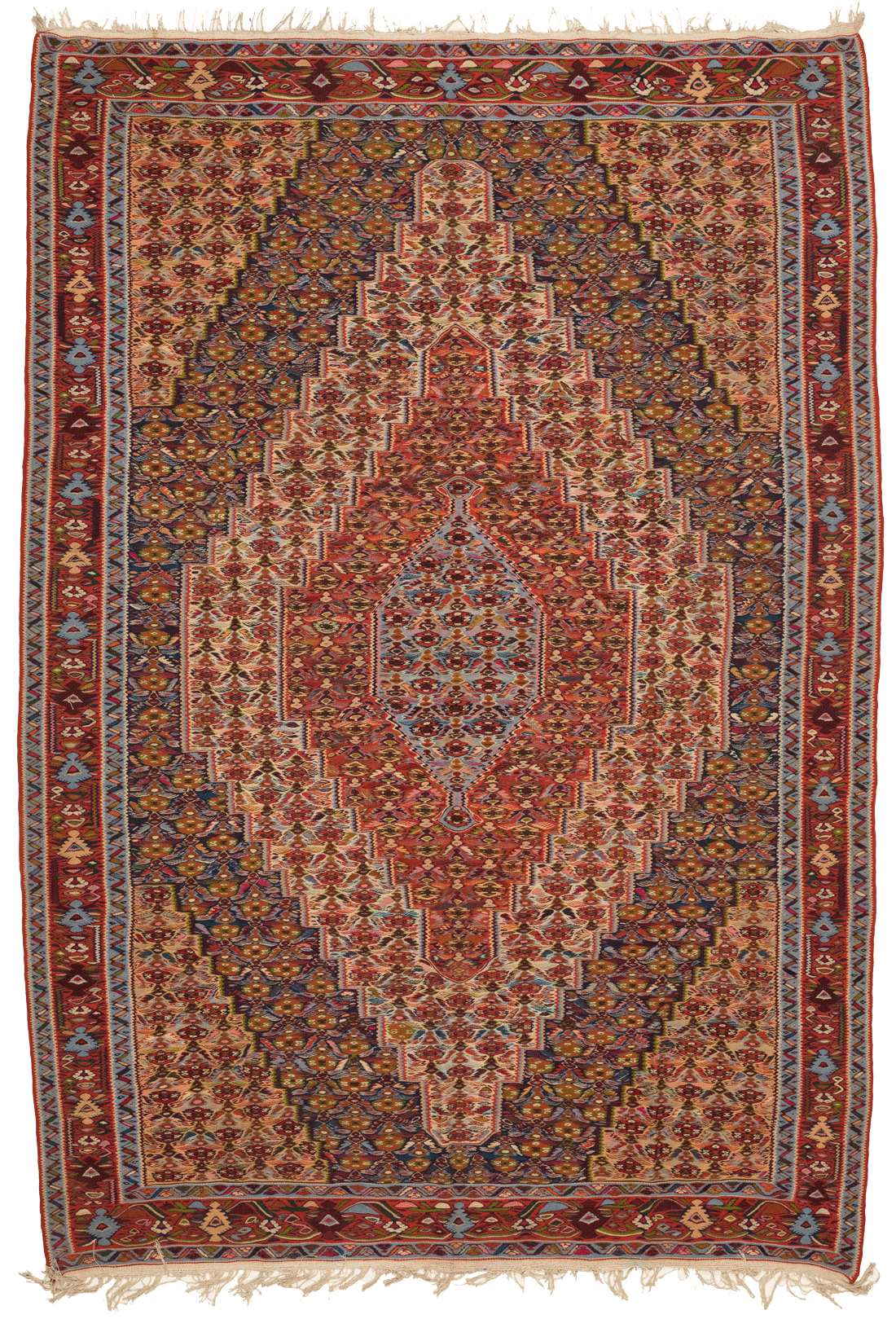 Kilim Senneh persan fait main 285x195 cm, tissage traditionnel et motifs géométriques pour décoration intérieure. Baba Rug, Paris 12 

