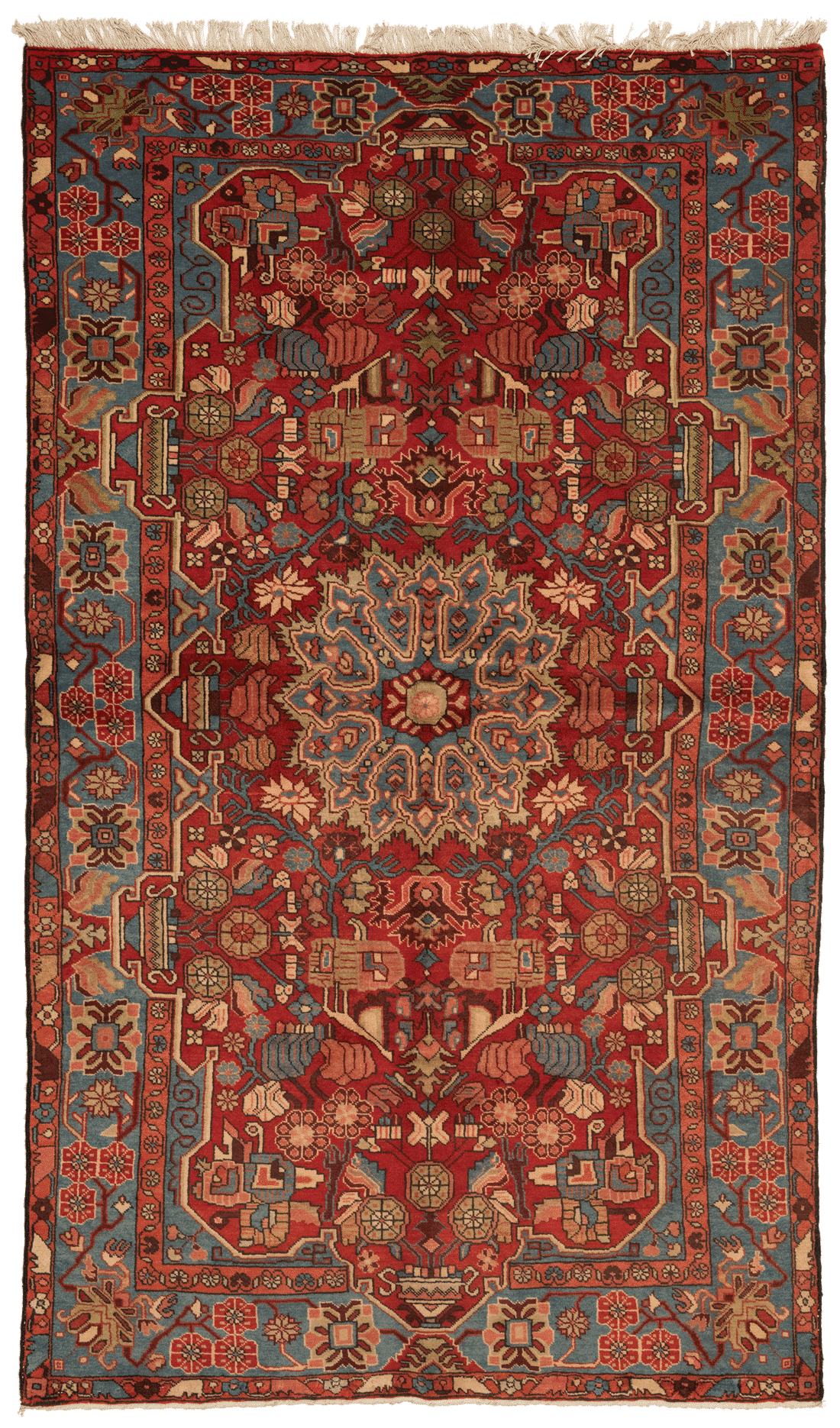 Tapis Nahavand Iran rouge avec médaillon central 257x158cm fait main avec motifs persans traditionnels
