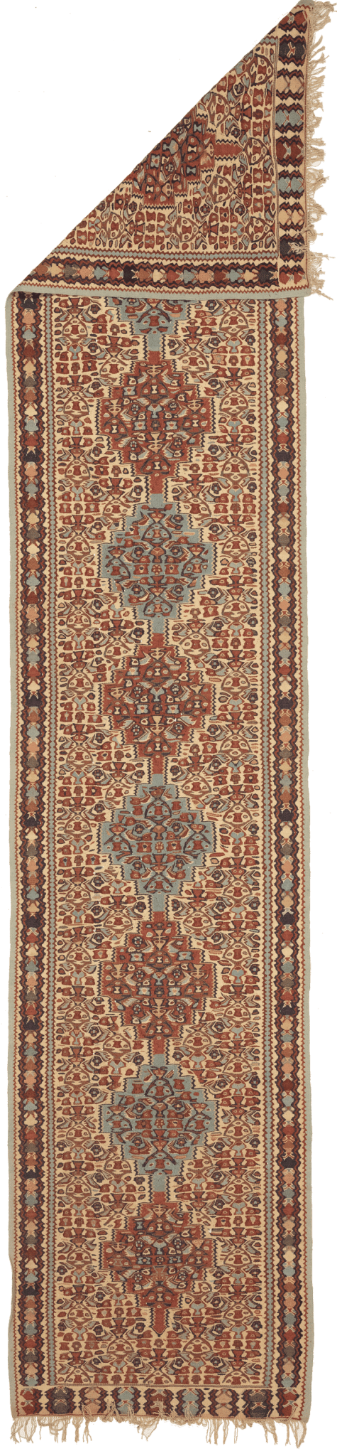 Tapis Kilim Senneh Iran Couloir Fait Main 390x80cm