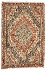 Tapis Kilim Senneh Iran avec médaillon 298x198cm fait main avec motifs persans traditionnels