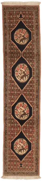 Tapis runner Senneh persan Iran 240x52 cm fait main laine couloir motifs traditionnels