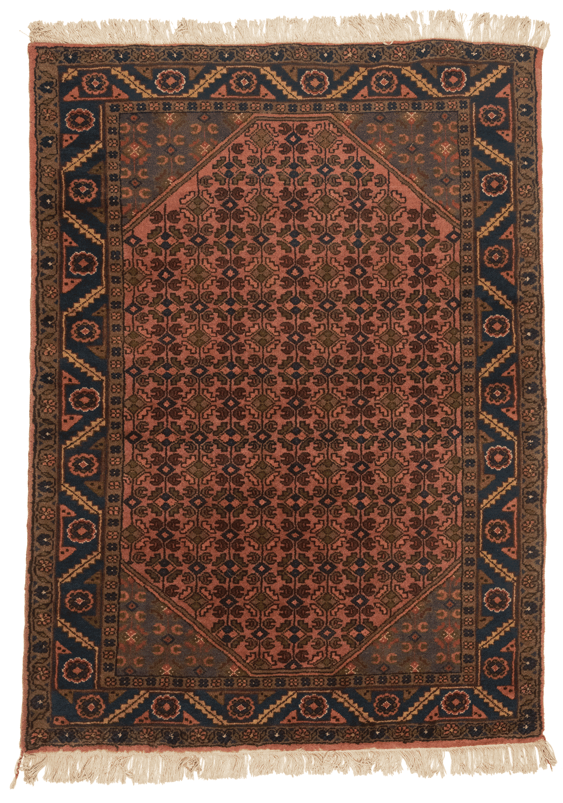 Tapis Nahavand Iran rose motifs géométriques 150x110cm fait main avec motifs persans traditionnels
