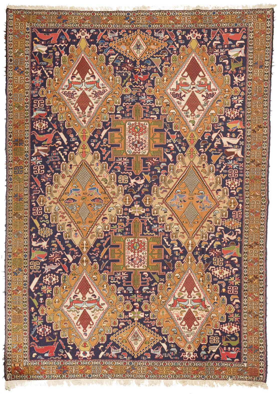 Tapis Kilim Soumak Iran avec médaillon 283x202cm fait main avec motifs persans traditionnels