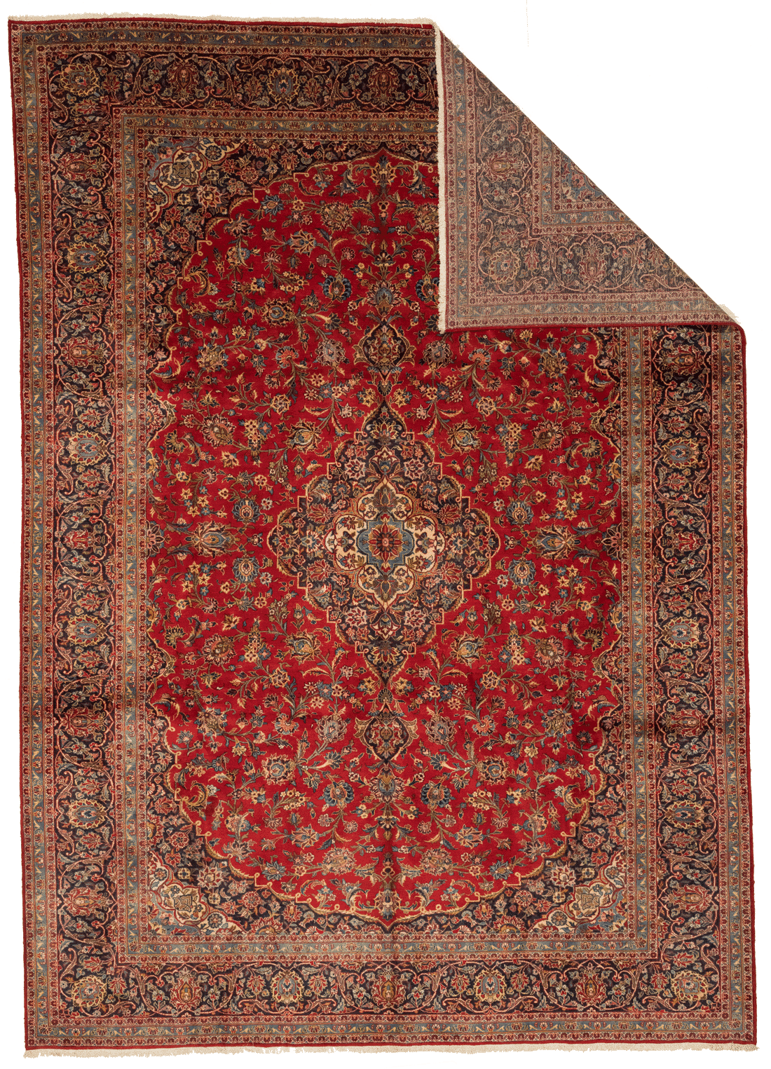 Tapis Kashan Iran 410x300 cm – Médaillon Rouge Artisanal en Laine Naturelle Nouée Main