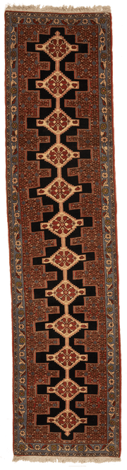 Tapis Senneh Iran de couloir avec médaillon 323x78cm fait main avec motifs persans traditionnels