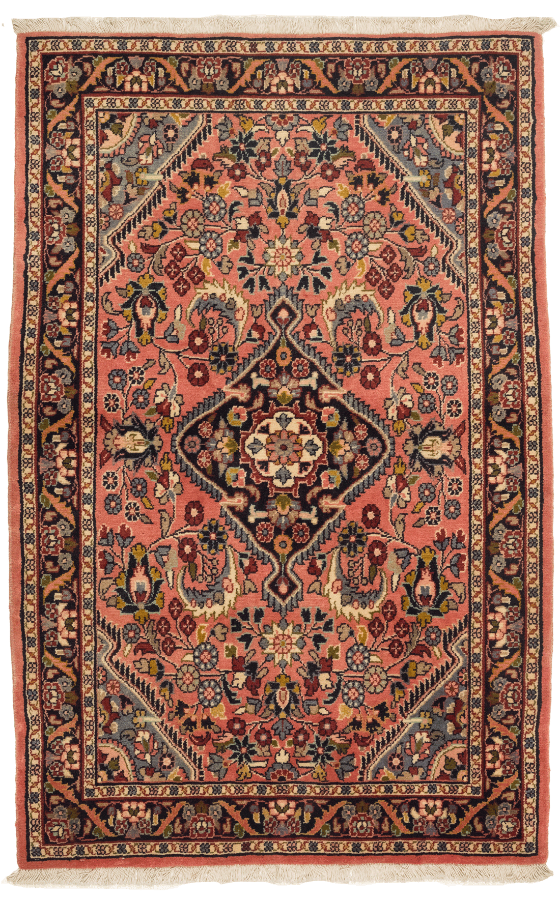 Tapis Nahavand Iran rose avec médaillon central 162x106cm fait main avec motifs persans traditionnels