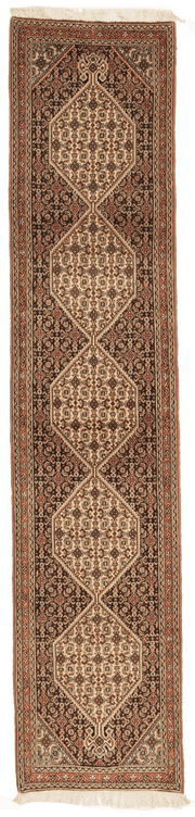 Tapis Senneh Iran de couloir avec médaillon 260x60cm fait main avec motifs persans traditionnels