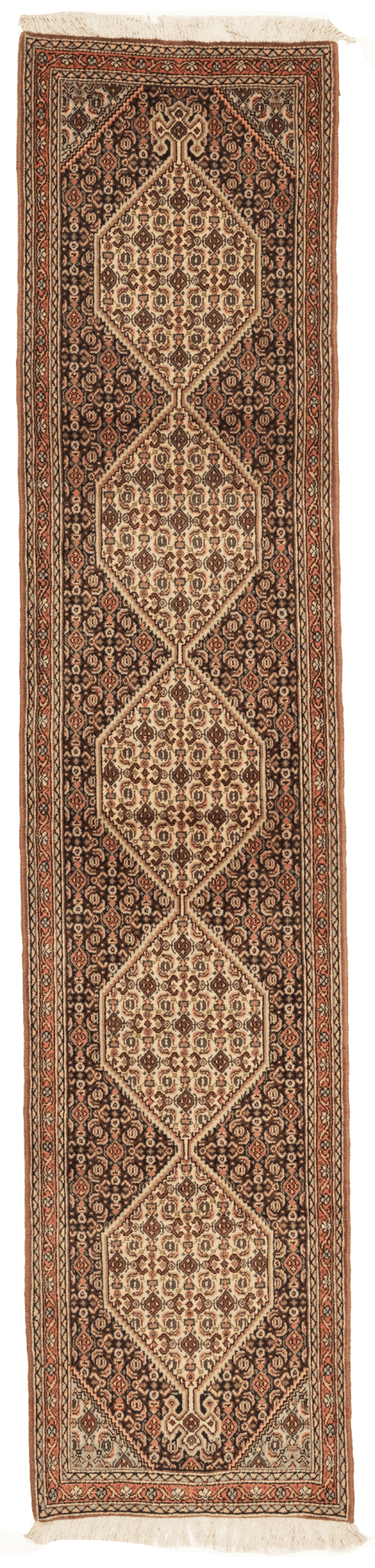 Tapis Senneh Iran de couloir avec médaillon 260x60cm fait main avec motifs persans traditionnels