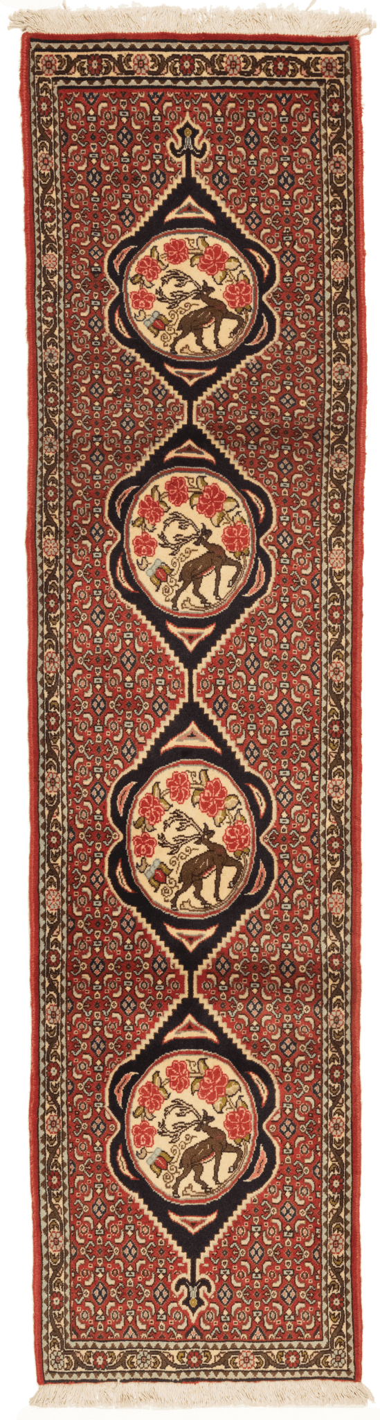 Tapis Senneh Iran de couloir avec médaillon 240x60cm fait main avec motifs persans traditionnels