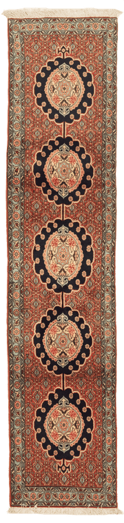 Tapis Senneh Iran de couloir avec médaillon 250x52cm fait main avec motifs persans traditionnels