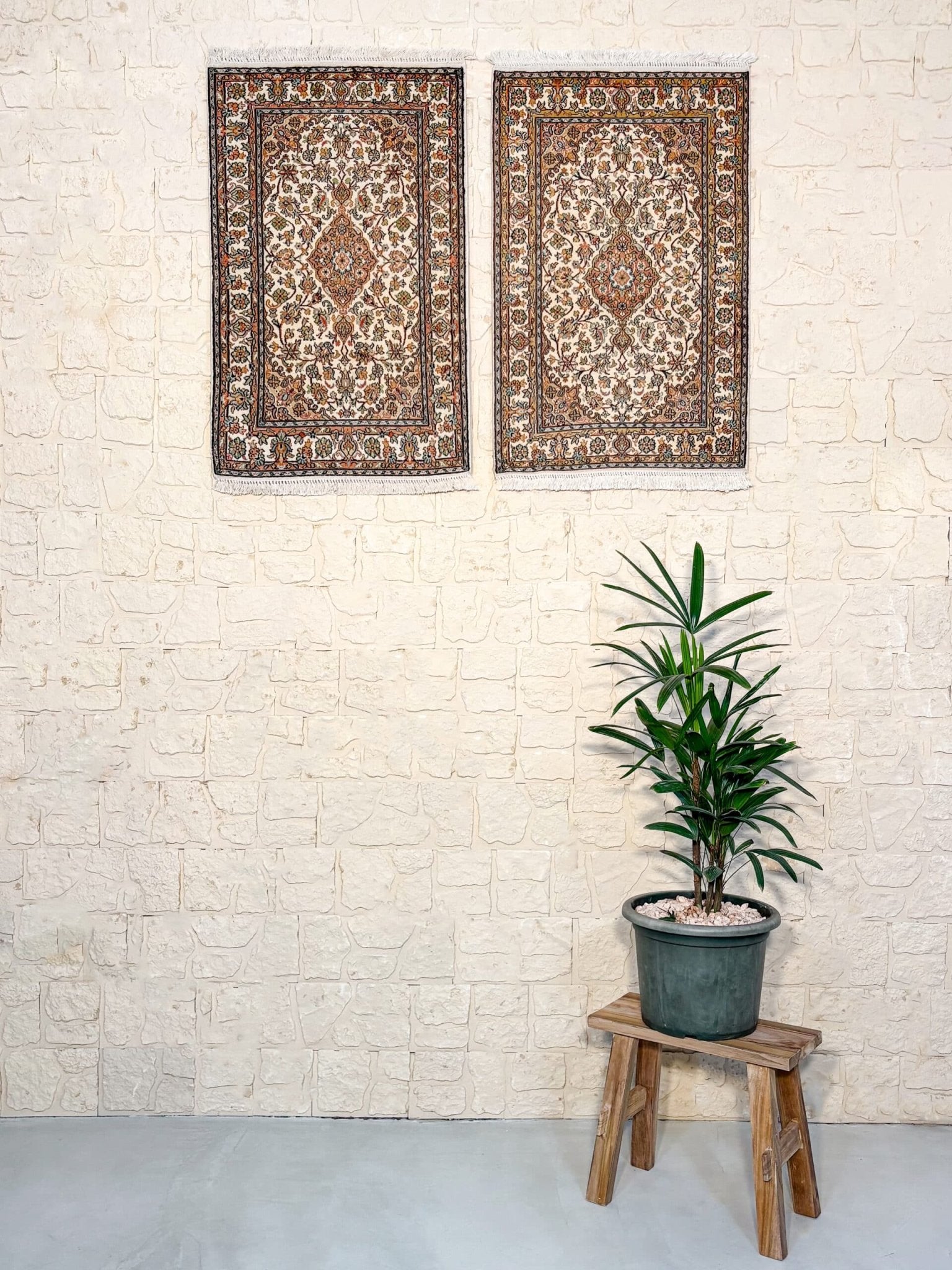 Paire de Tapis Cachemire Soie Fait Main 97x64cm