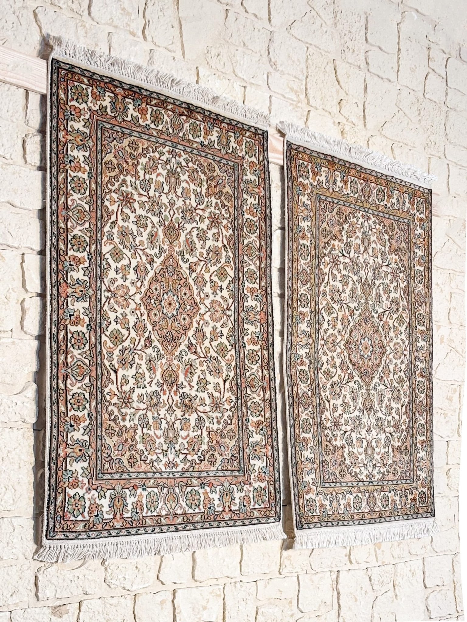 Paire de Tapis Cachemire Soie Fait Main 97x64cm