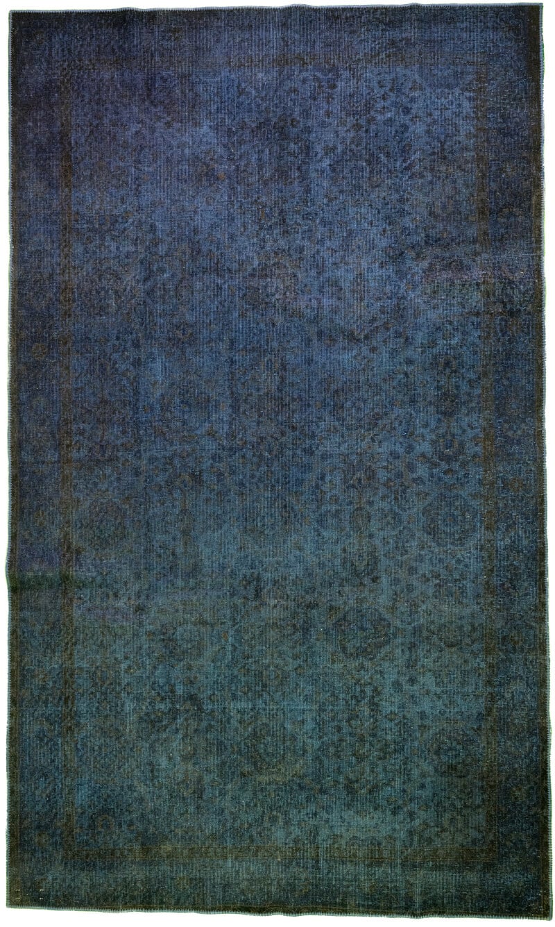 Tapis turc fait main bleu, laine naturelle et motifs traditionnels pour décoration intérieure
