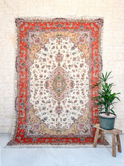 Tapis persan Tabriz 300x203 cm fait main en laine et soie