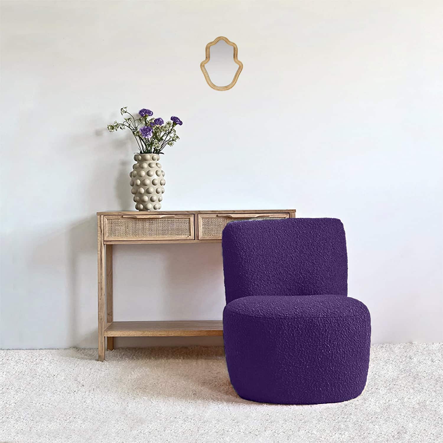 Fauteuil Eve tissu bouclette couleur violet - Baba Rug