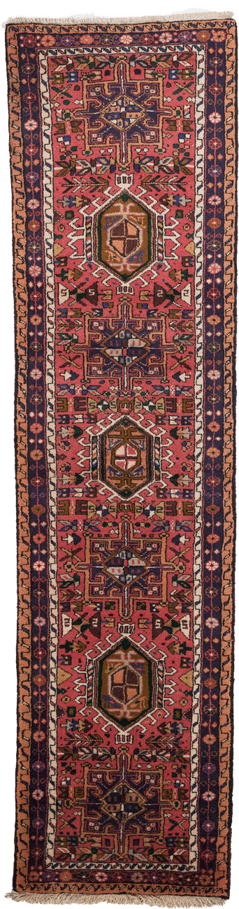 Tapis de couloir Garadgeh persan fait main en laine – vue de face, 290 × 70 cm – Baba Rug, Paris
