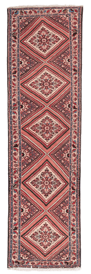 Tapis de couloir Garadgeh persan fait main en laine – vue de face, 300 × 90 cm – Baba Rug, Paris
