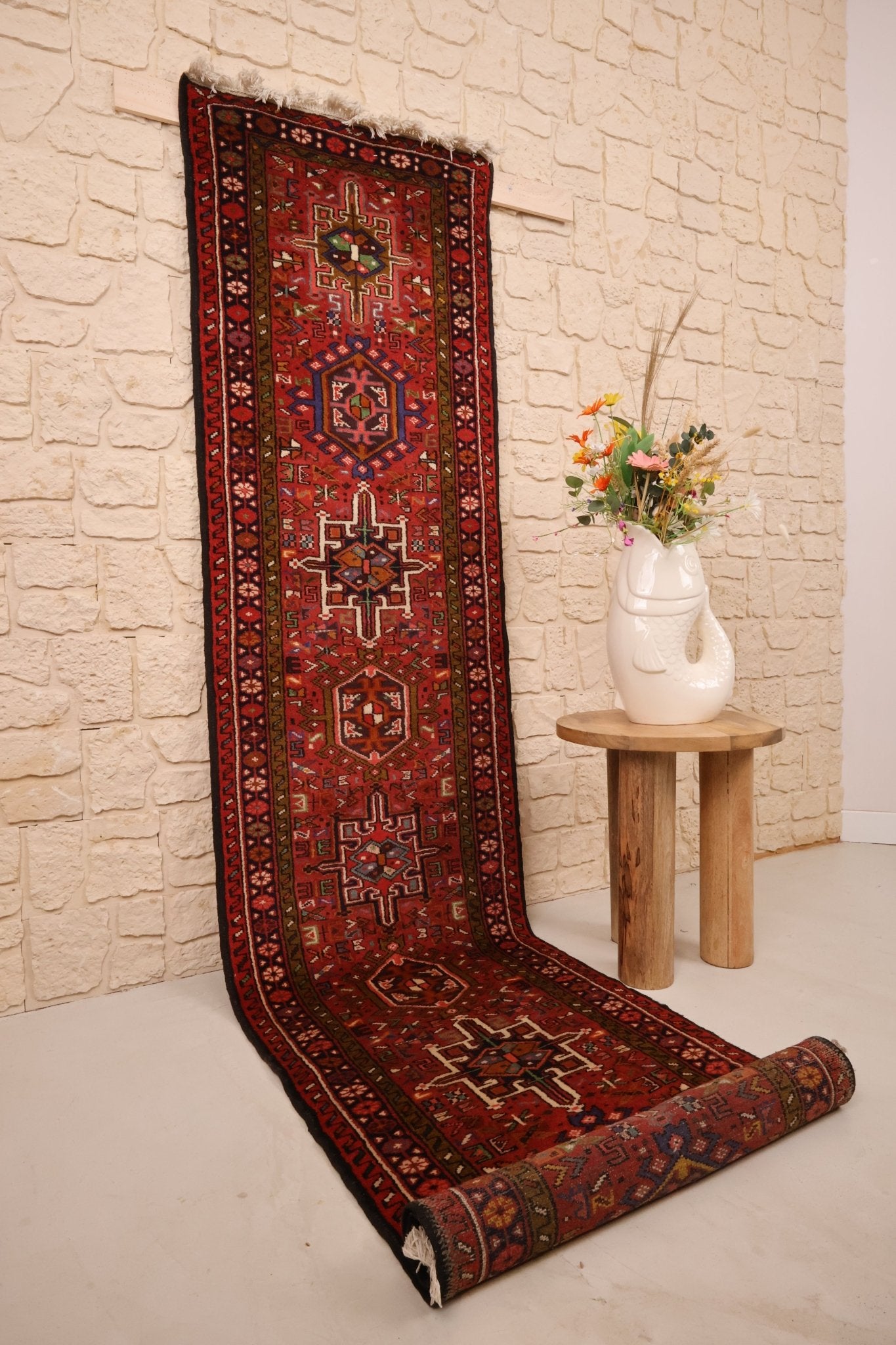 Tapis d'orient Garadagh 292 x 67 cm - Tapis de Couloir en laine vue latérale
