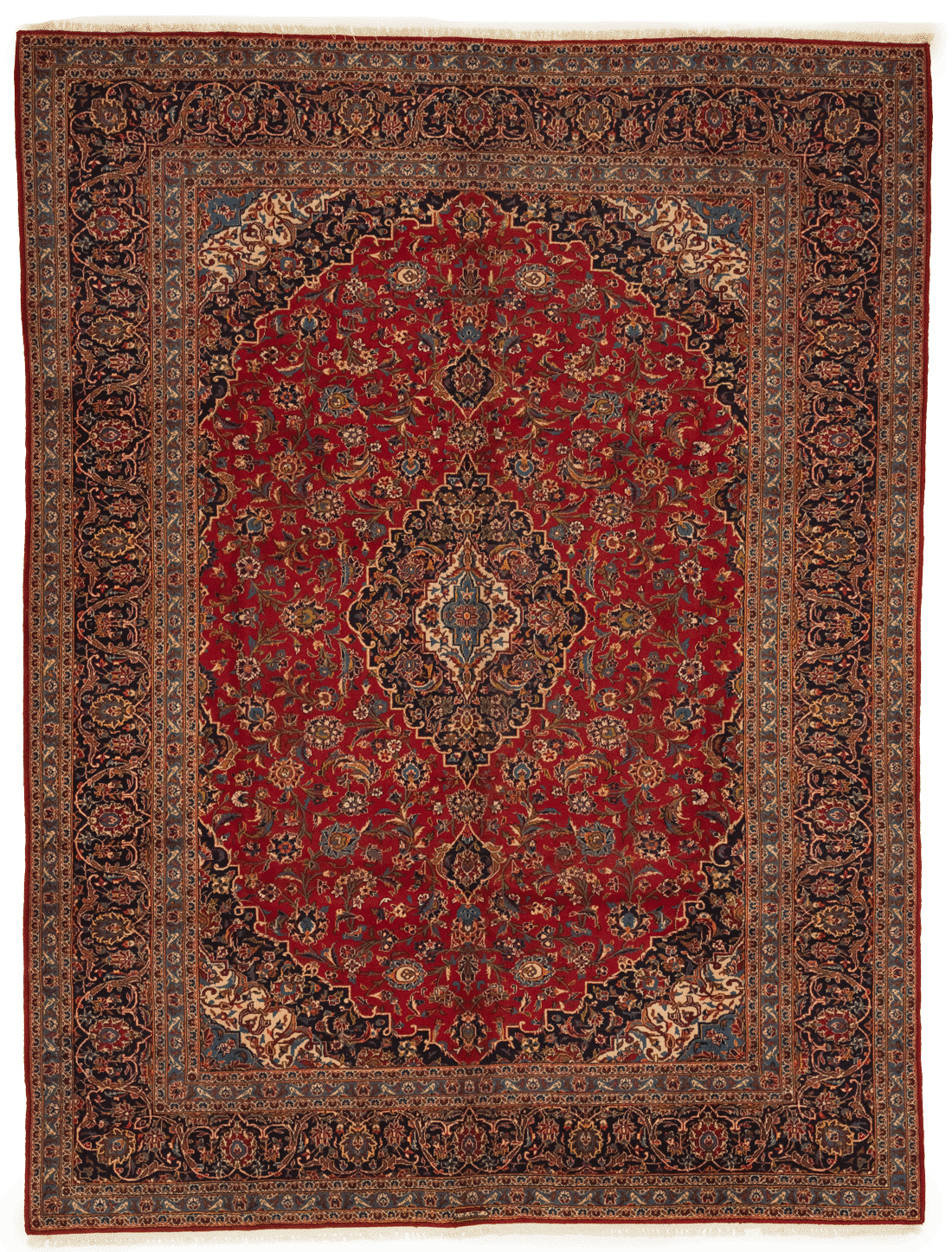 Tapis Kashan  en laine nouée main, motifs floraux traditionnels, 378x287 cm - Baba Rug, Paris 12