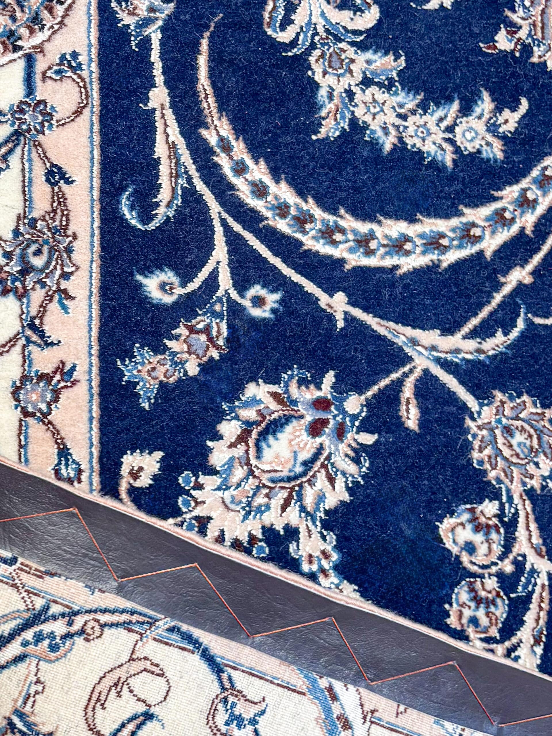 Tapis Persan Naïn 6La 133x87 (paire) détail fin nouage laine soie arabesques florales persanes